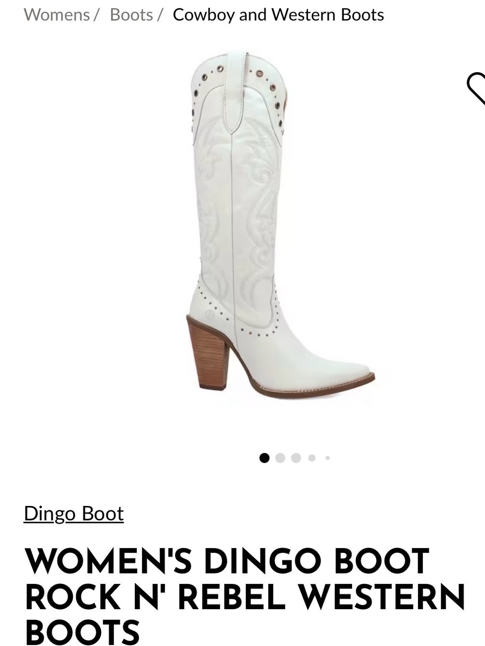 dingo White Western Heeled Cowboy Boots with Stud Accents